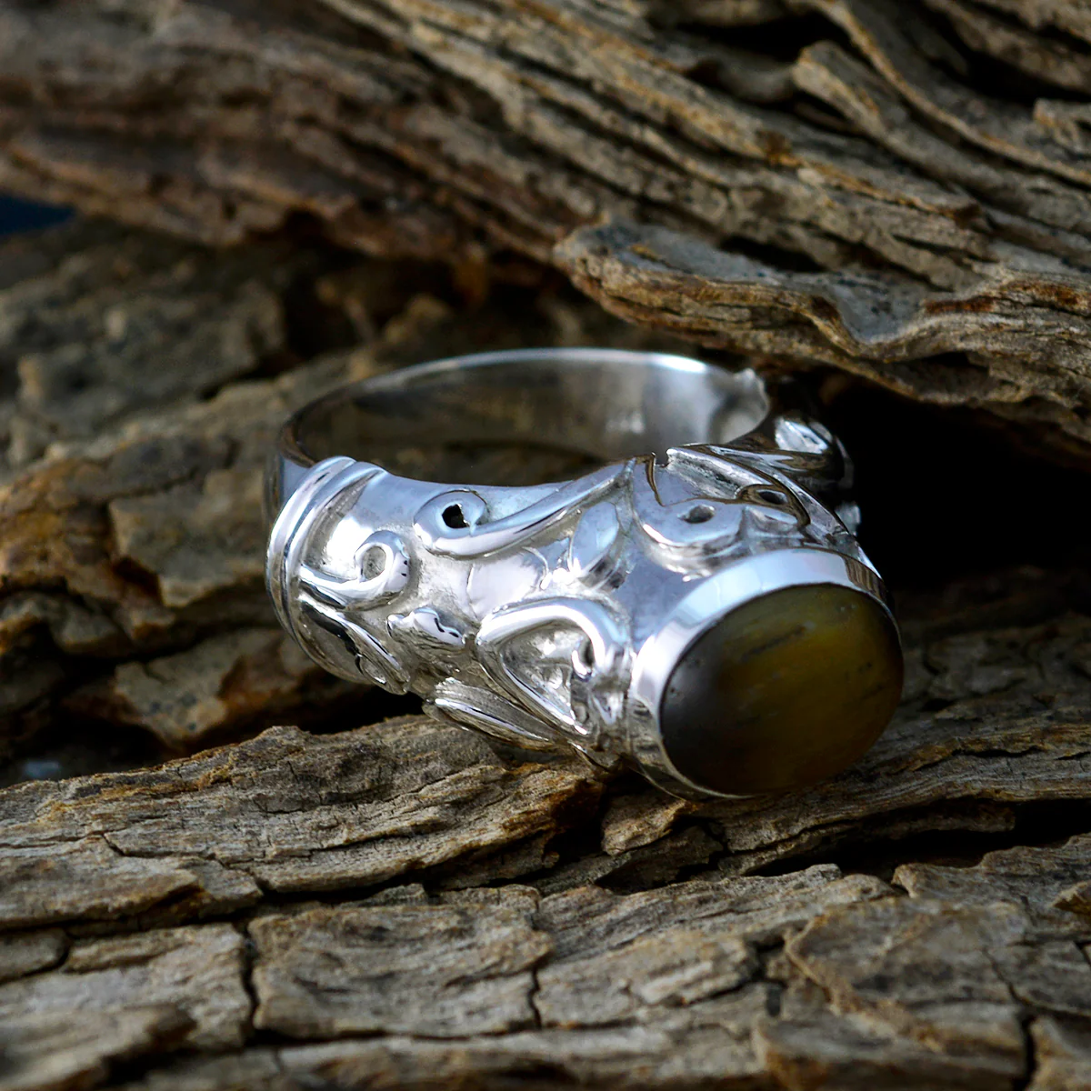 Tiger Eye Solitaire Moroccan 925 Silver Brown Gems Statement antique Ring Jewelry - Image 3