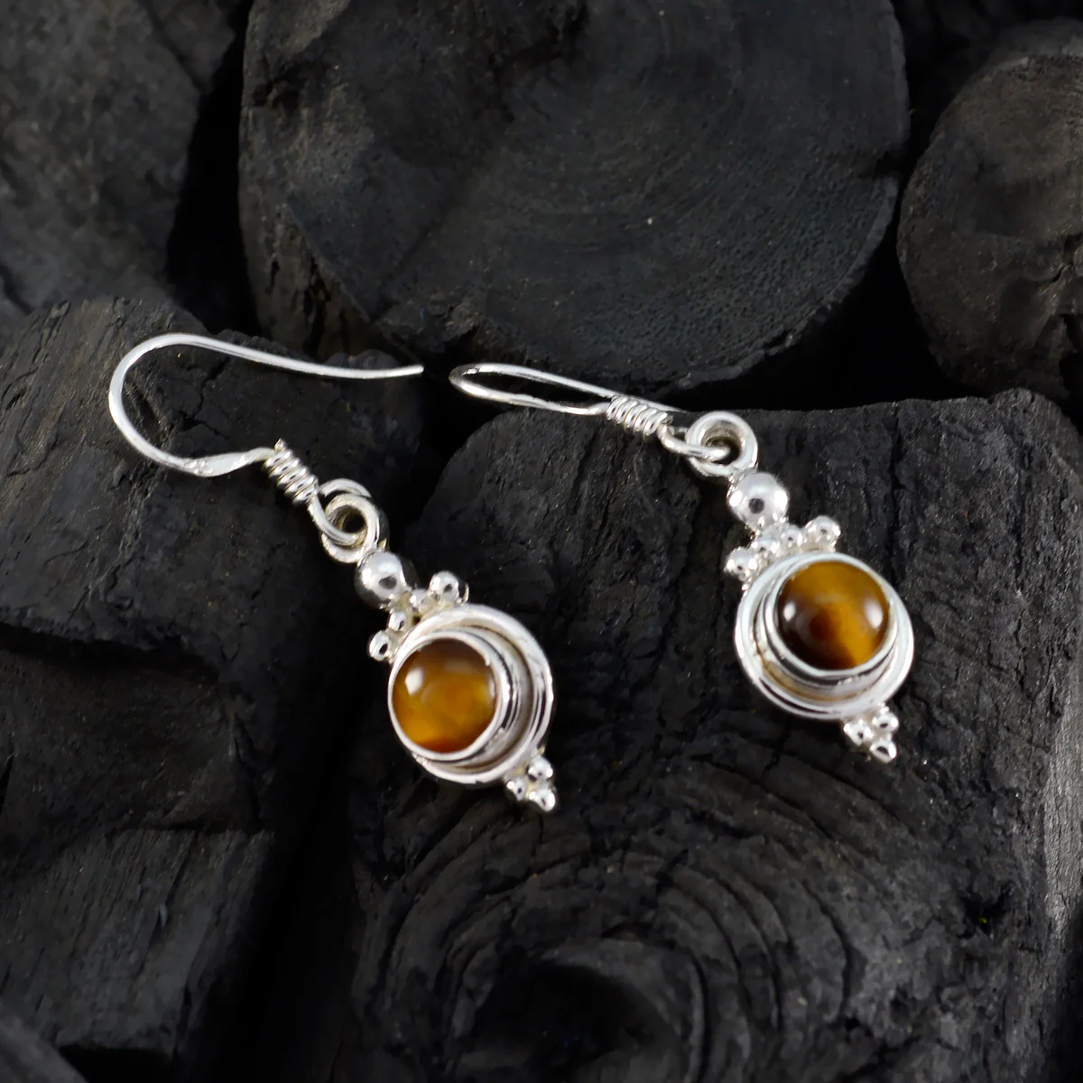 Tiger Eye Spanish Valentina multiple Dangle Brown Sterling Silver Earring - Image 4