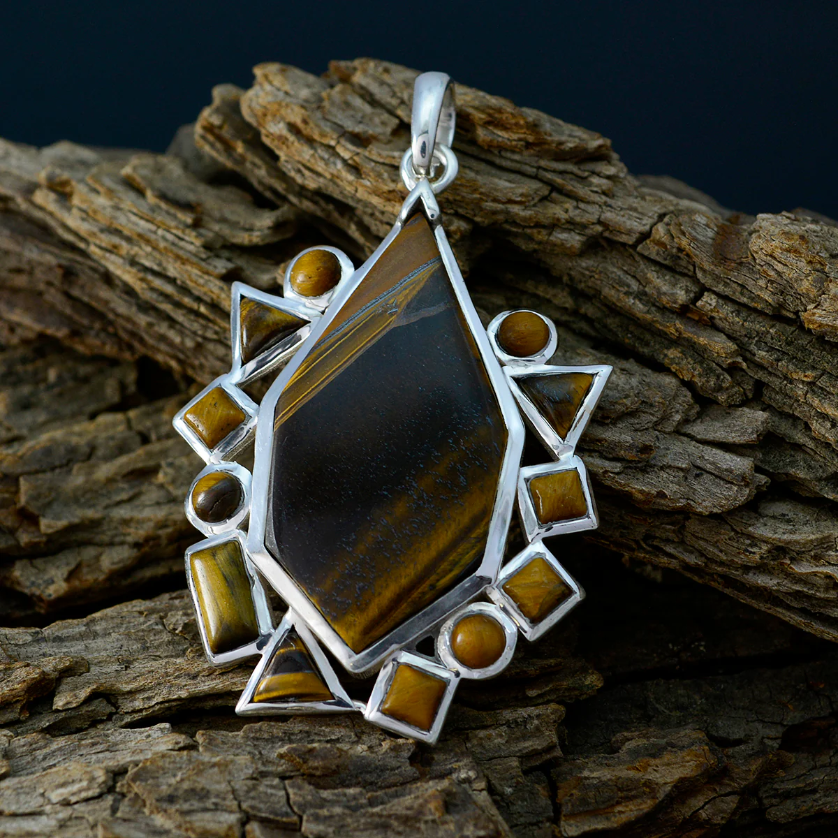 Tiger Eye Statement Moroccan Sterling Silver multiple Constanza Sophisticated Brown Pendant Jewellery - Image 2