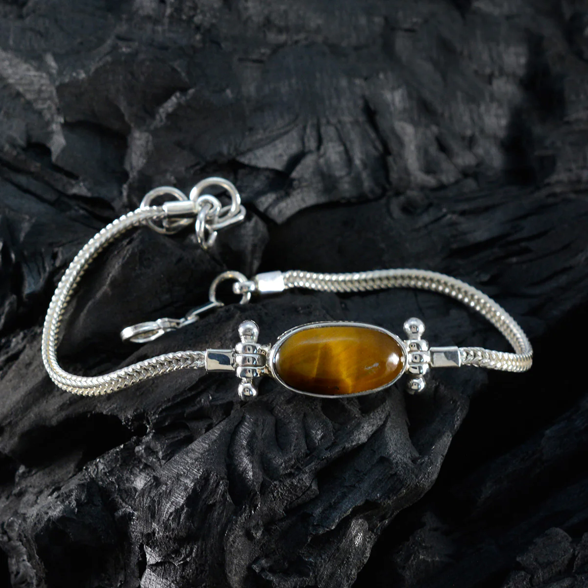 Tiger Eye Workwear Featherlight Brown Sterling Silver Chain Bracelet - Image 3