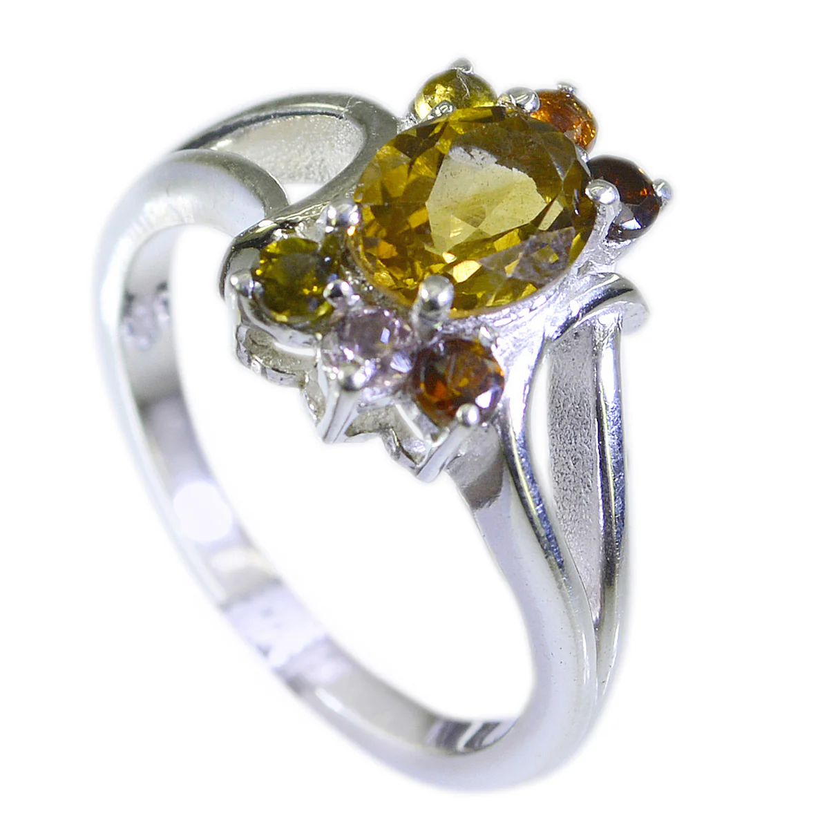 Tourmaline Halo Egyptian Silver multicolor Gemstone Classic Abstract Ring Jewellery - Image 2