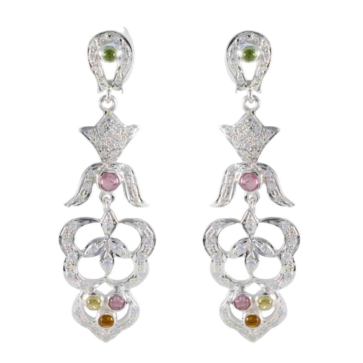 Tourmaline Indian Natcha multiple Stud multicolor Sterling Silver Earring
