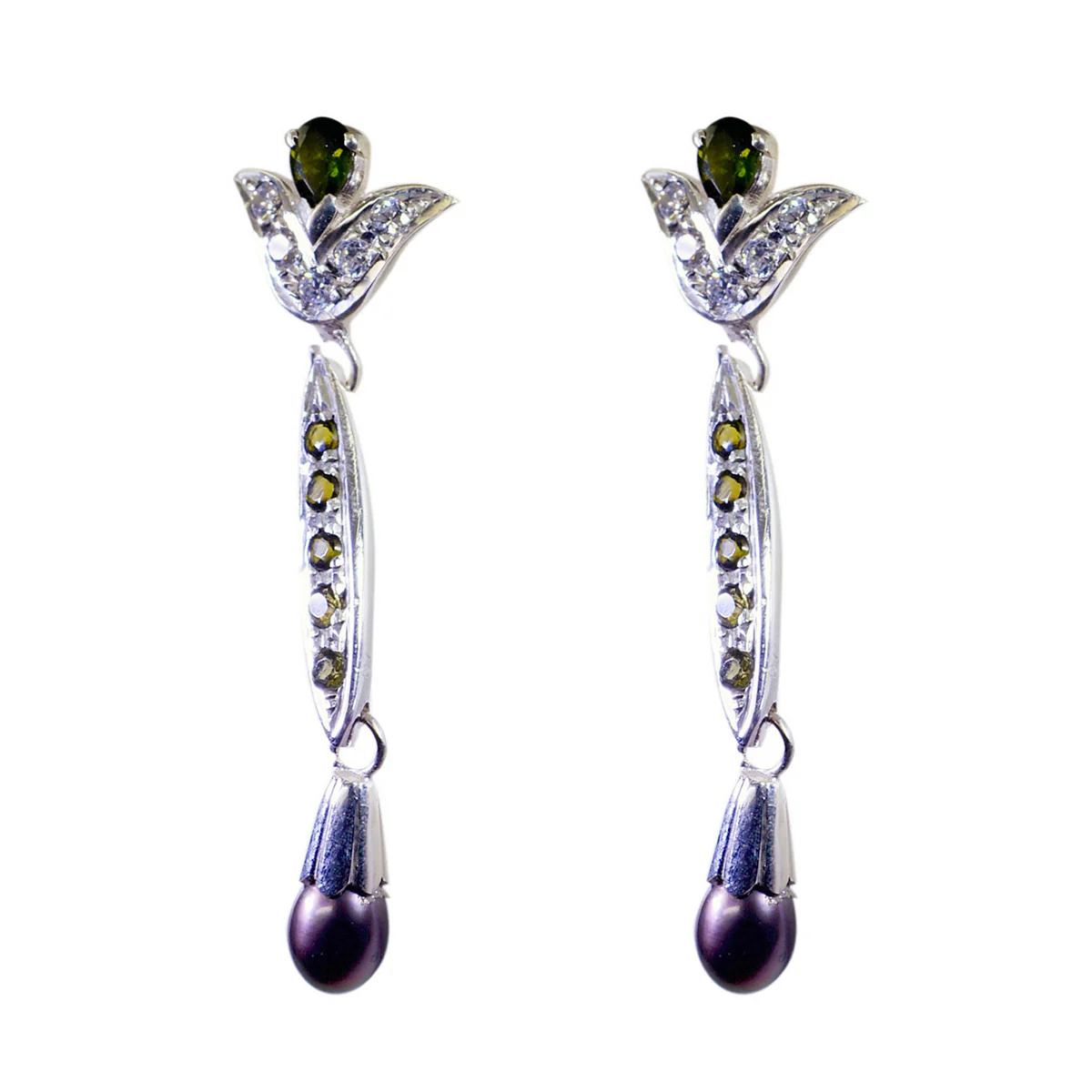 Tourmaline Indian Nisa multiple Stud multicolor 925 Sterling Silver Earring