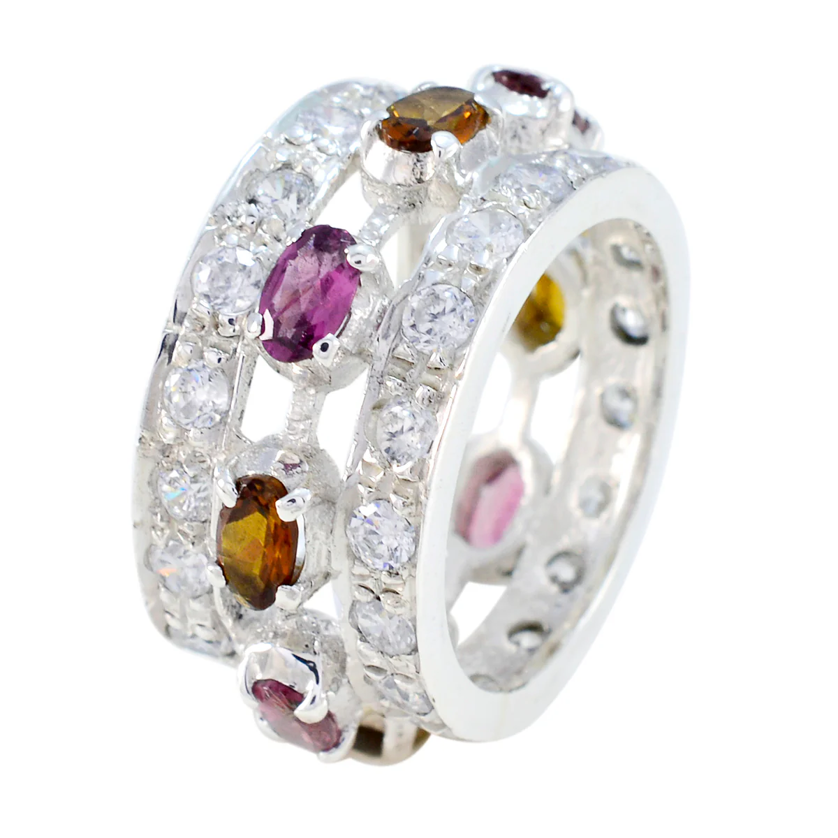 Tourmaline multiple Egyptian 925 Sterling Silver multicolor Gemstone Essential Eternity Band Jewellery - Image 3
