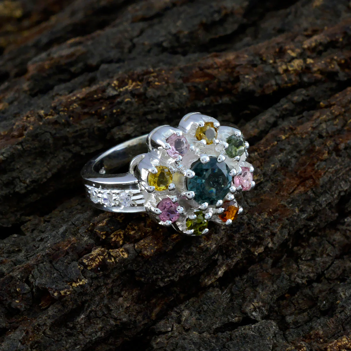 Tourmaline multiple Egyptian Silver multicolor Gems Versatile Abstract Ring Jewelry - Image 3