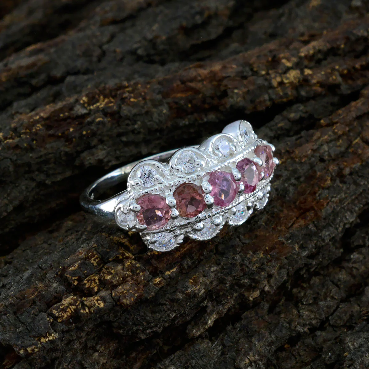 Tourmaline multiple German Sterling Silver multicolor Gemstones Tiny Glamorous Ring Jewellery - Image 3