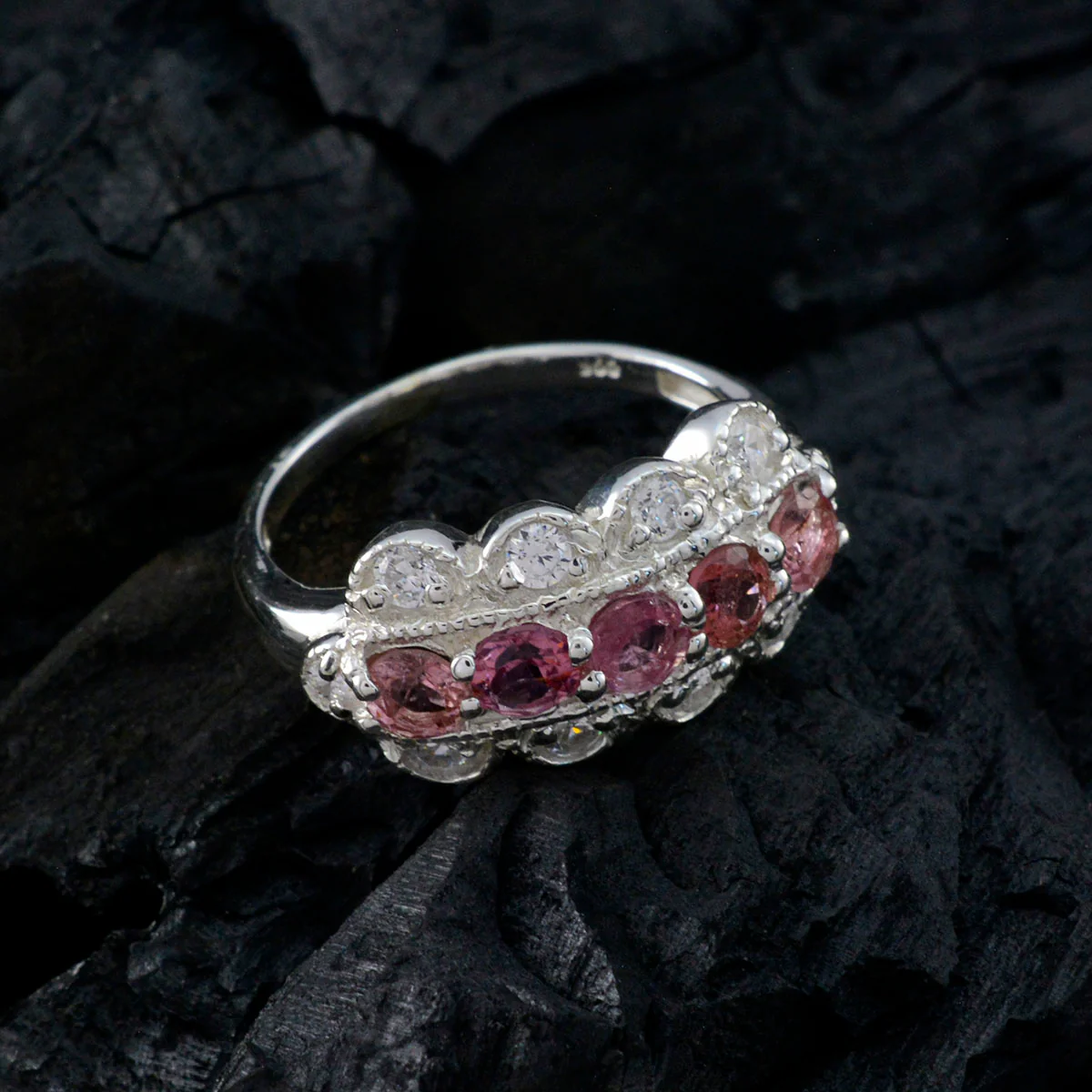 Tourmaline multiple German Sterling Silver multicolor Gemstones Tiny Glamorous Ring Jewellery - Image 4