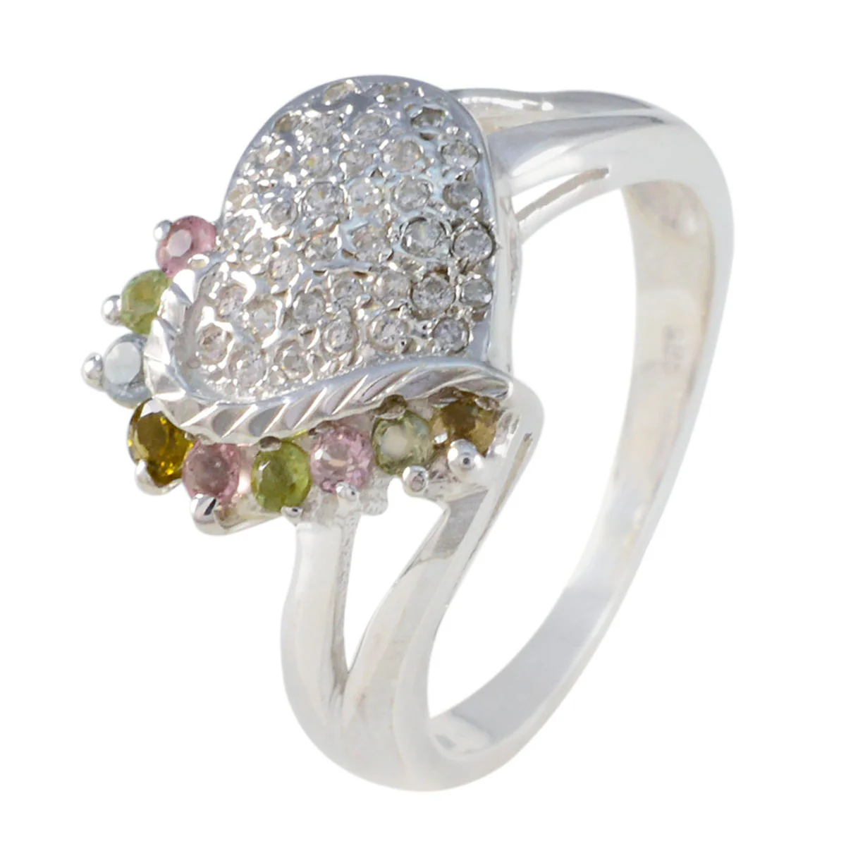 Tourmaline multiple Russian 925 Sterling Silver multicolor Gemstone Tiny Feminine Ring Jewelry - Image 2
