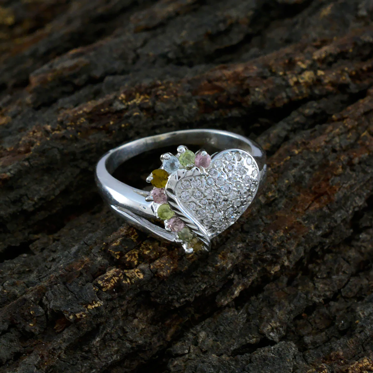 Tourmaline multiple Russian 925 Sterling Silver multicolor Gemstone Tiny Feminine Ring Jewelry - Image 4