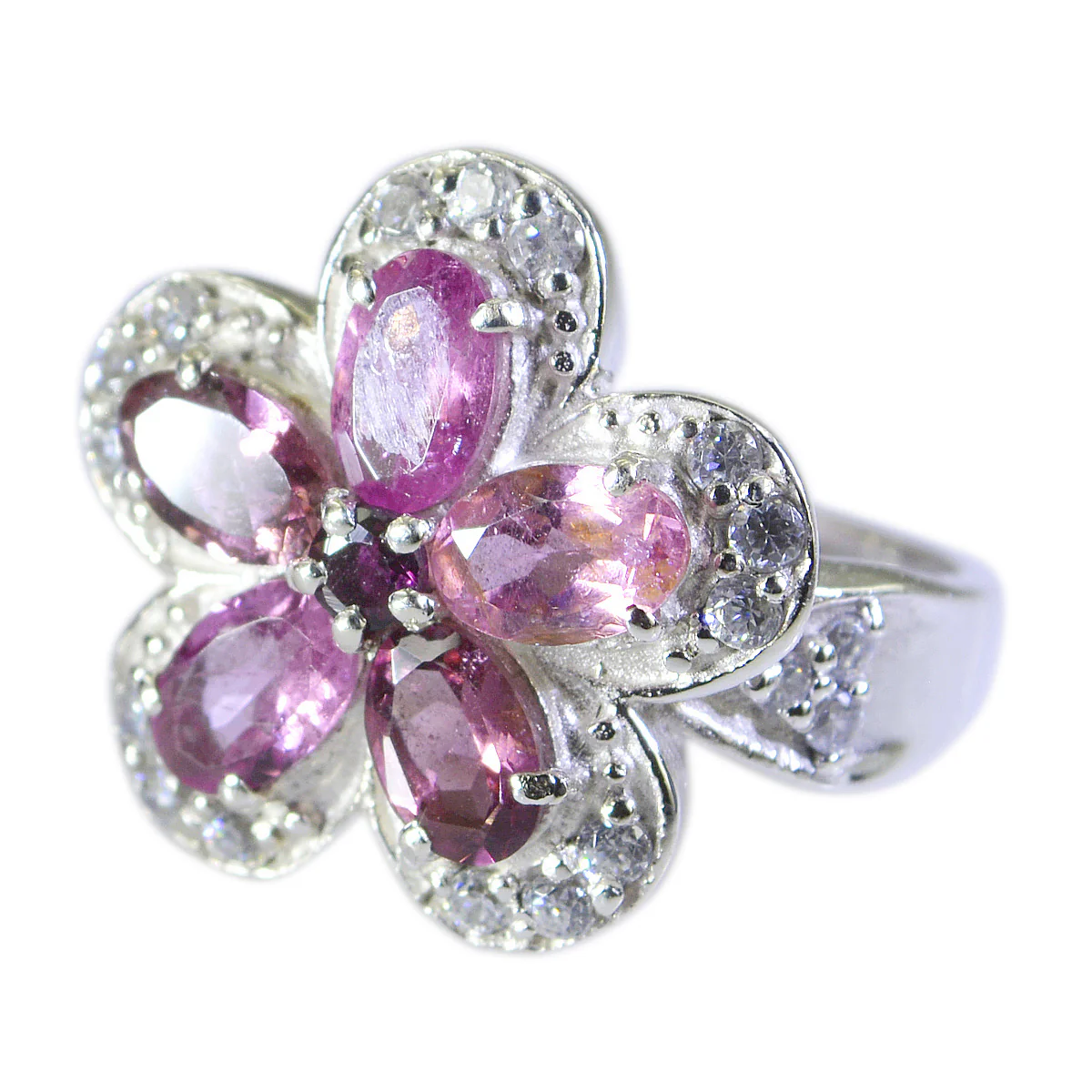 Tourmaline Penta African 92.5 Silver multicolor Gemstone Classic Floral Ring Jewelry - Image 2