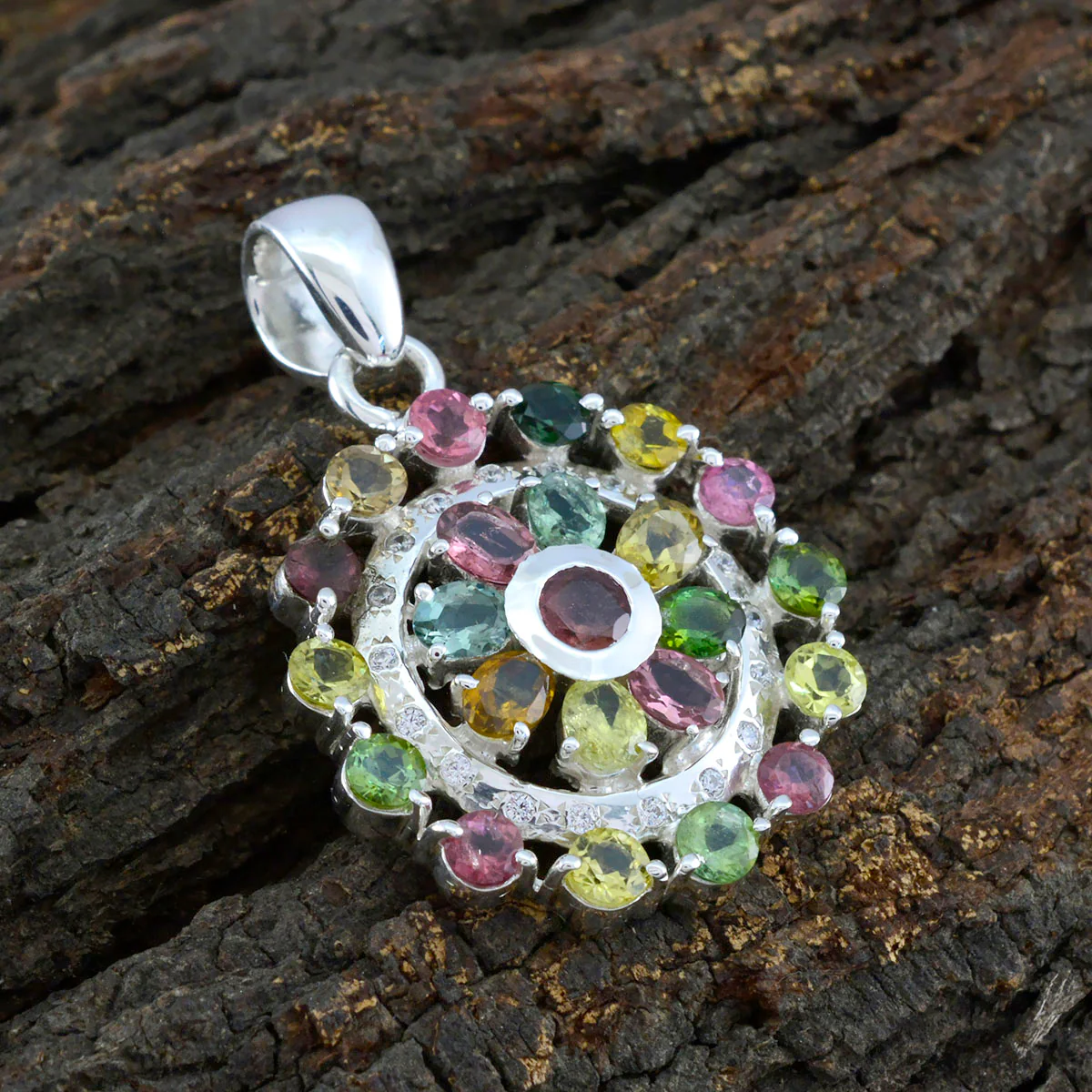 Tourmaline Statement Indian 92.5 Silver multiple Dewi Armor multicolor Pendant Jewellery - Image 3
