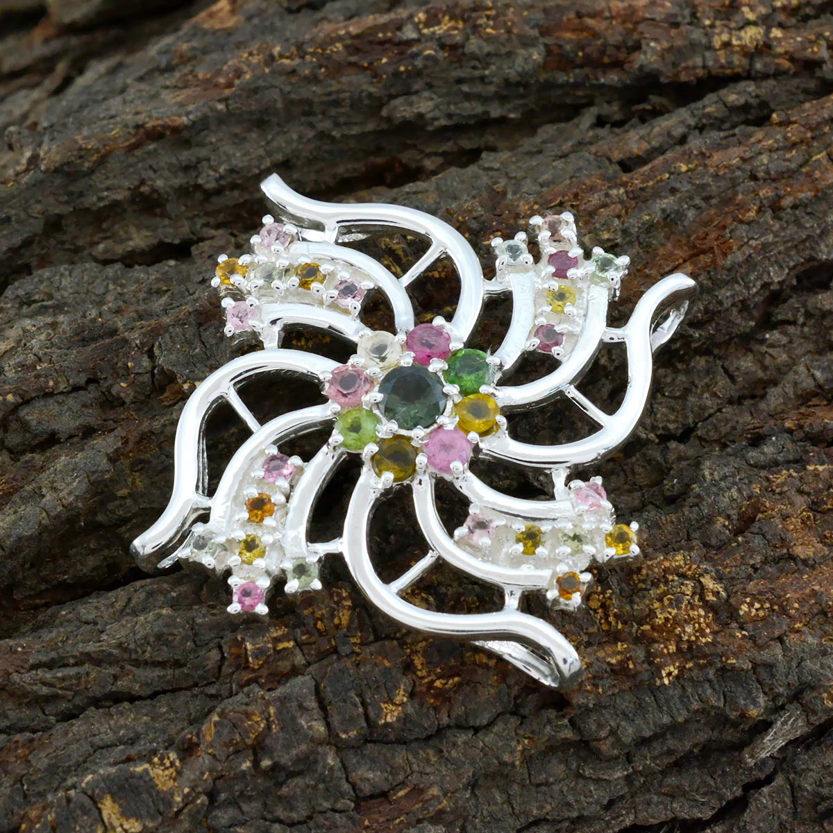 Tourmaline Statement Moroccan 92.5 Silver multiple Nayara Feminine multicolor Pendant Jewellery - Image 3