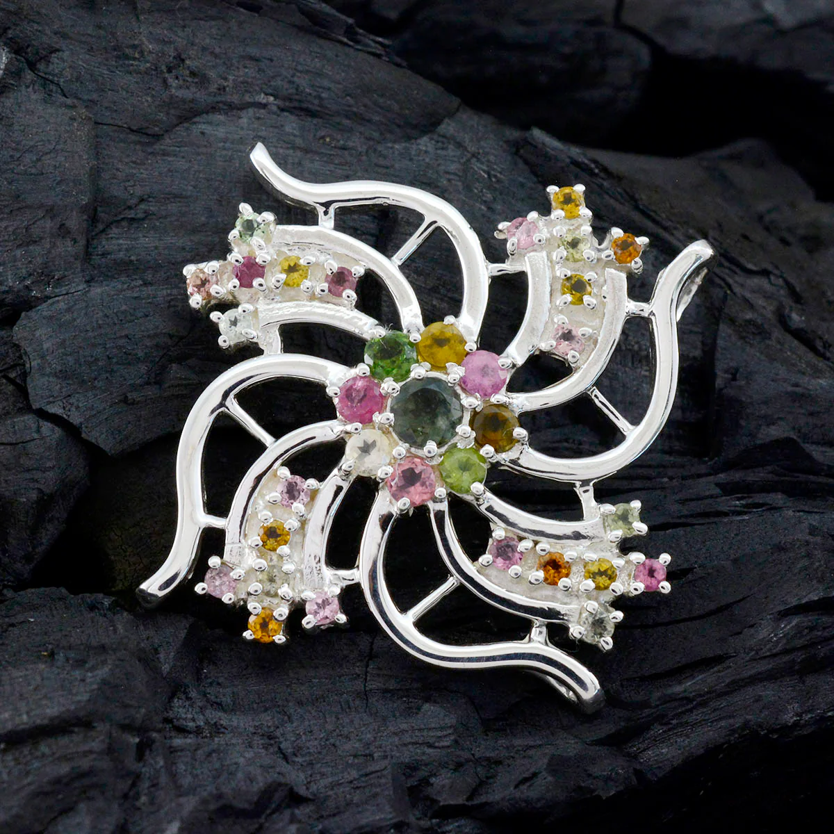 Tourmaline Statement Moroccan 92.5 Silver multiple Nayara Feminine multicolor Pendant Jewellery - Image 4