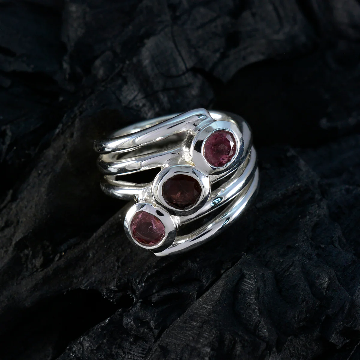Tourmaline Trilogy Indian Sterling Silver multicolor Gemstones Essential  Modern Ring Jewelry - Image 5