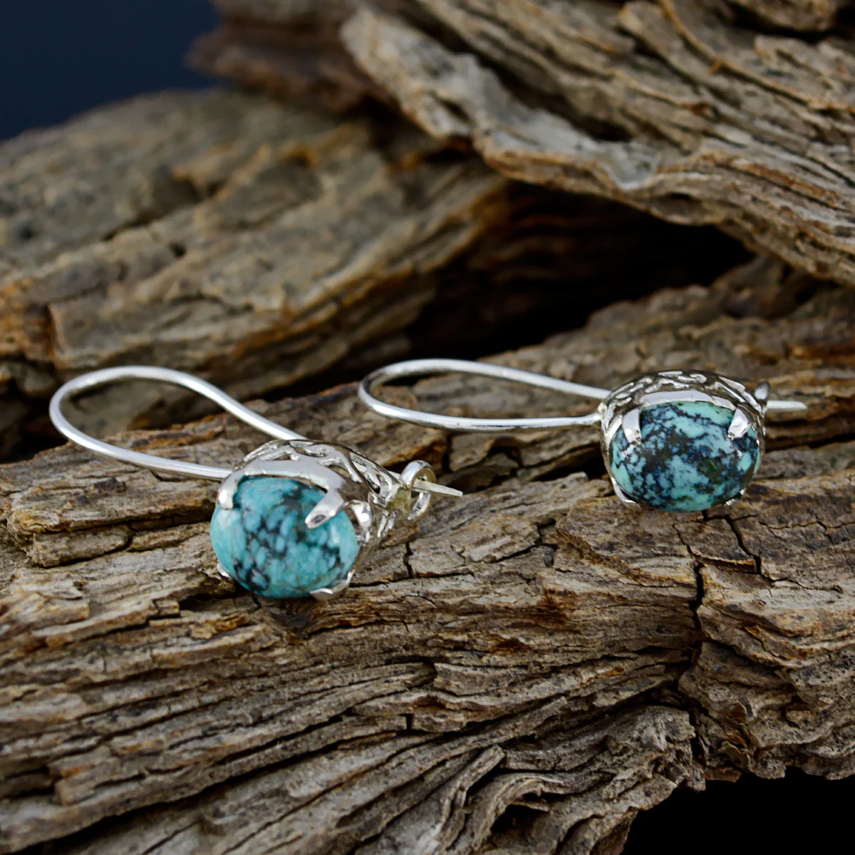 Turquoise African Mathilde multiple Dangle Blue 92.5 Silver Earring - Image 2