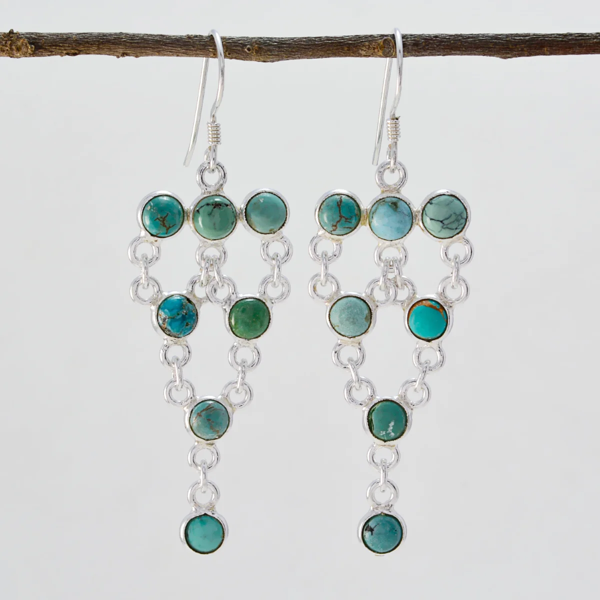 Turquoise German Bianca multiple Dangle Blue 925 Sterling Silver Earring