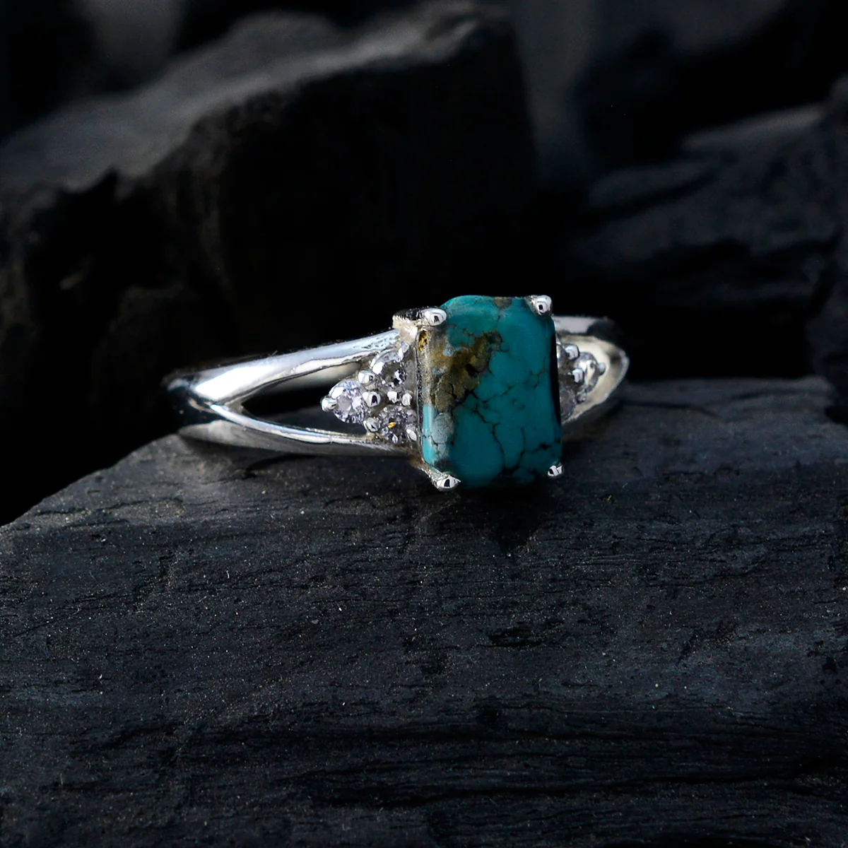 Turquoise Halo American Silver Blue Gemstone Delicate Abstract Ring Jewellery - Image 4