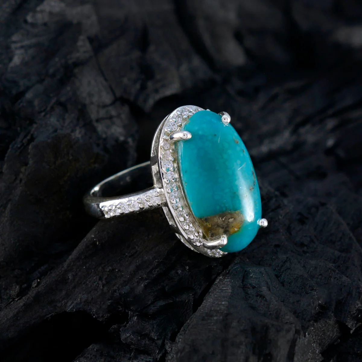 Turquoise Halo Russian 92.5 Silver Blue Gemstones Tiny Sophisticated Ring Jewellery - Image 4