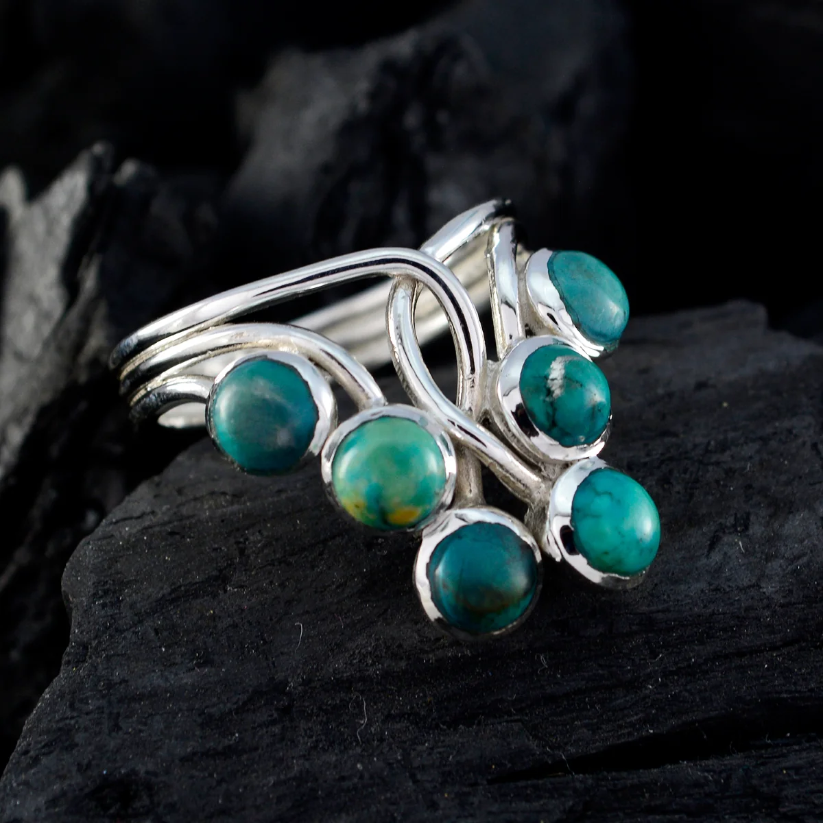Turquoise Hexa Egyptian 92.5 Silver Blue Gemstones Minimal Contemporary Ring Jewelry - Image 4