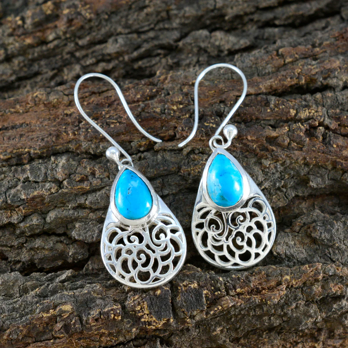 Turquoise Indian Lakshmi multiple Dangle Blue Silver Earring - Image 4