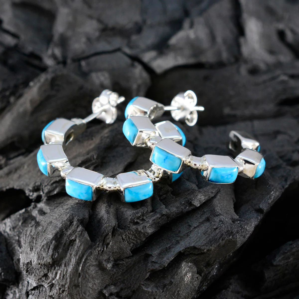 Turquoise Korean Autumn multiple Stud Blue 92.5 Silver Earring - Image 5
