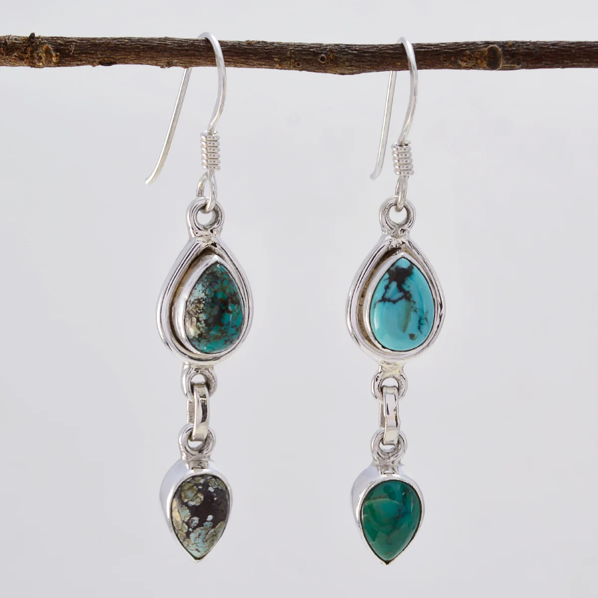 Turquoise Latin American Bianca multiple Dangle Blue Silver Earring - Image 2