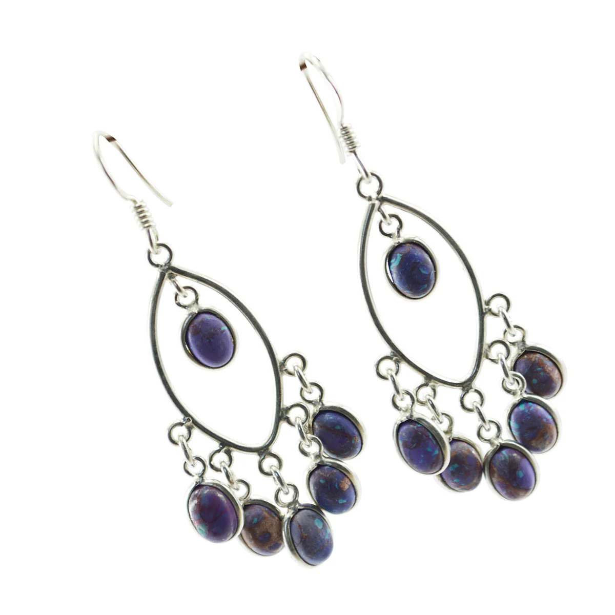 Turquoise Middle Eastern Aurora multiple Dangle Blue Silver Earring - Image 2