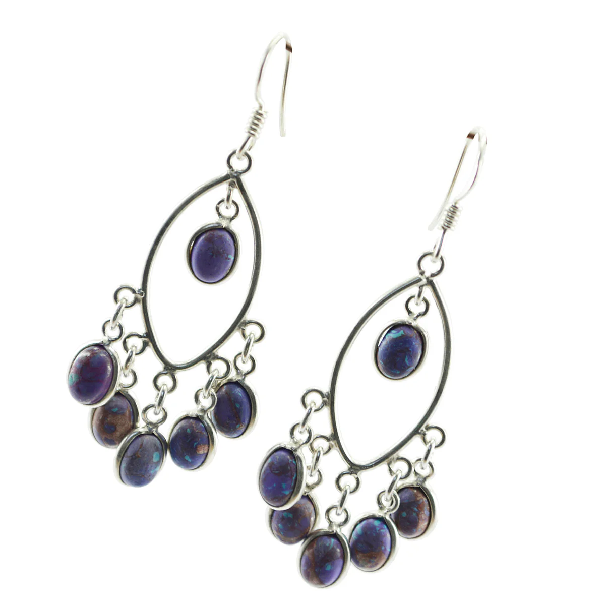 Turquoise Middle Eastern Aurora multiple Dangle Blue Silver Earring - Image 3