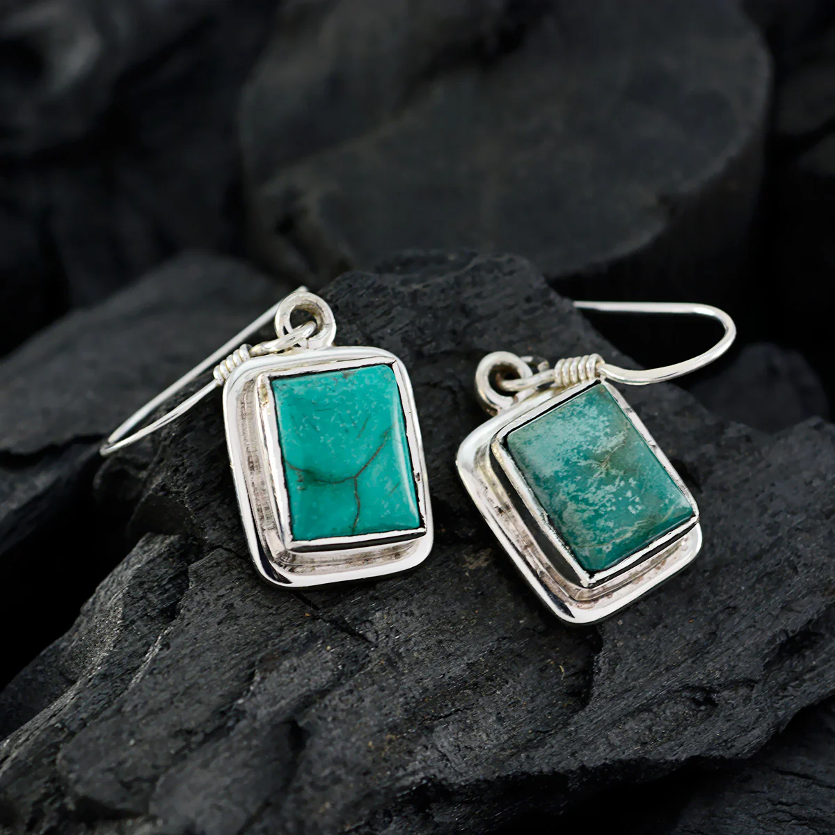 Turquoise Middle Eastern Emilia Solitaire Dangle Blue 925 Silver Earring - Image 3