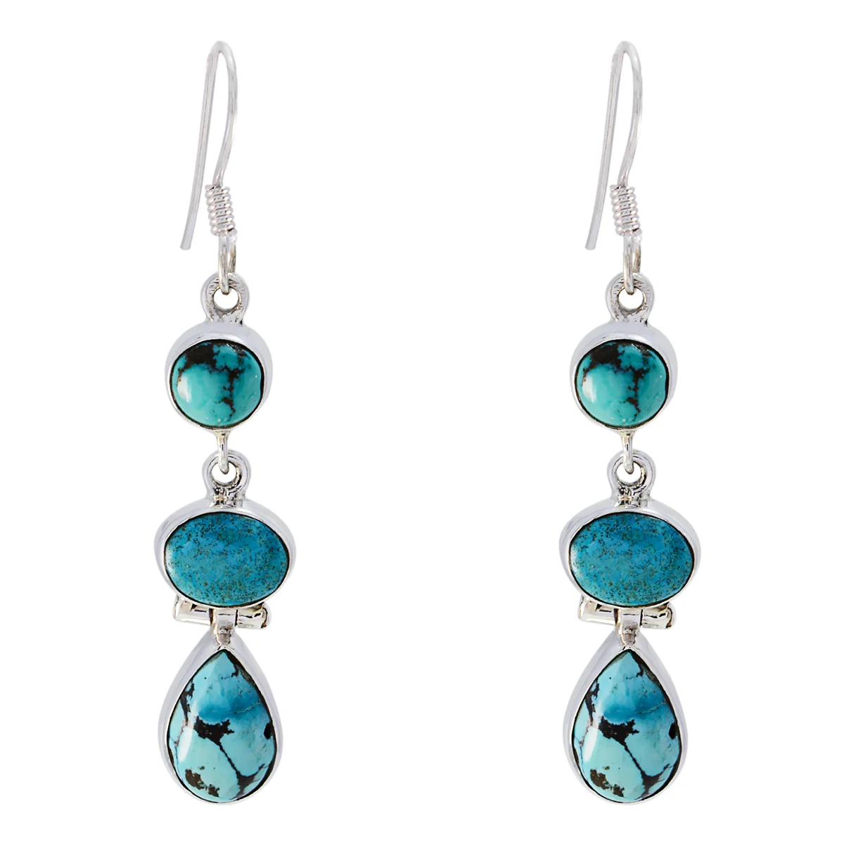 Turquoise Russian Genesis multiple Dangle Blue 925 Sterling Silver Earring - Image 2