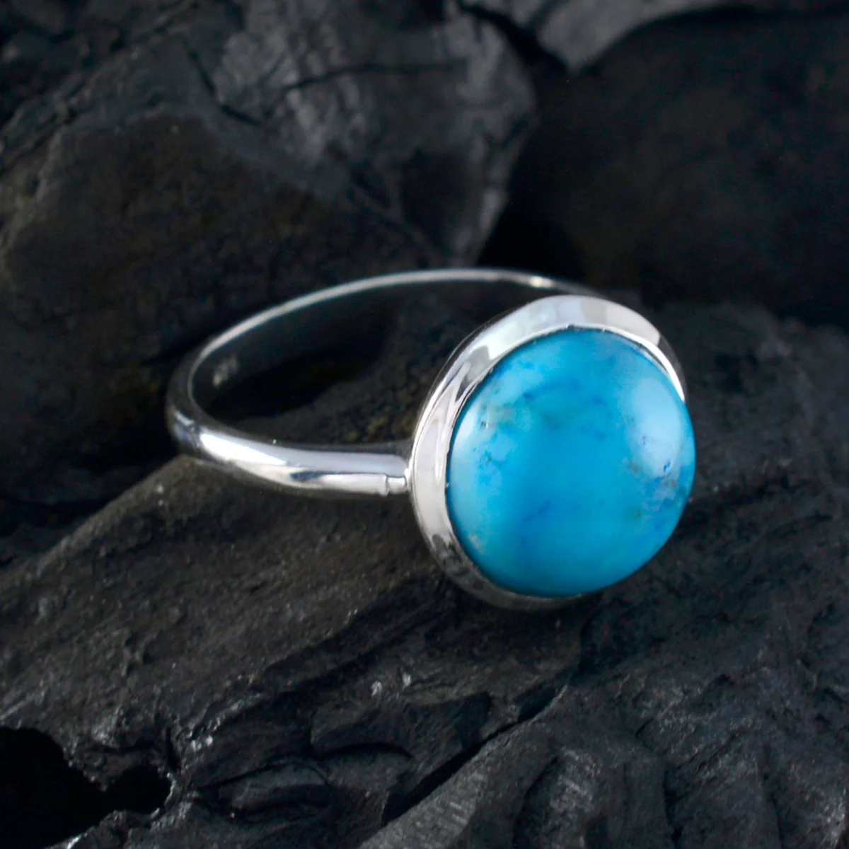 Turquoise Solitaire Egyptian 92.5 Silver Blue Gems Tiny Graceful Ring Jewellery - Image 4