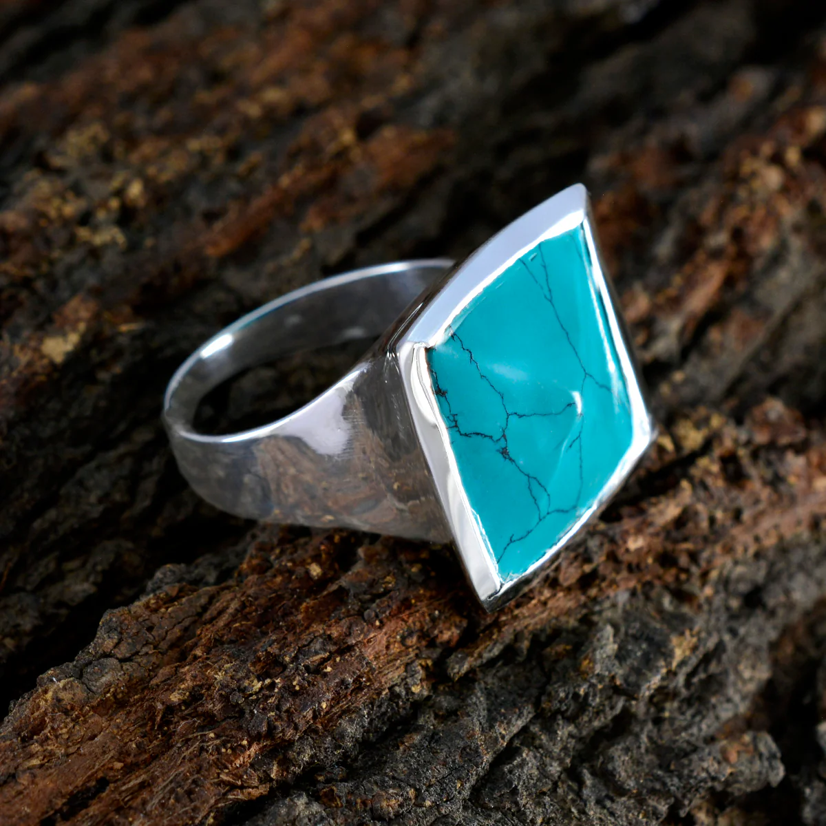 Turquoise Solitaire Egyptian 925 Sterling Silver Blue Gemstones Chunky Vintage Ring Jewelry - Image 3