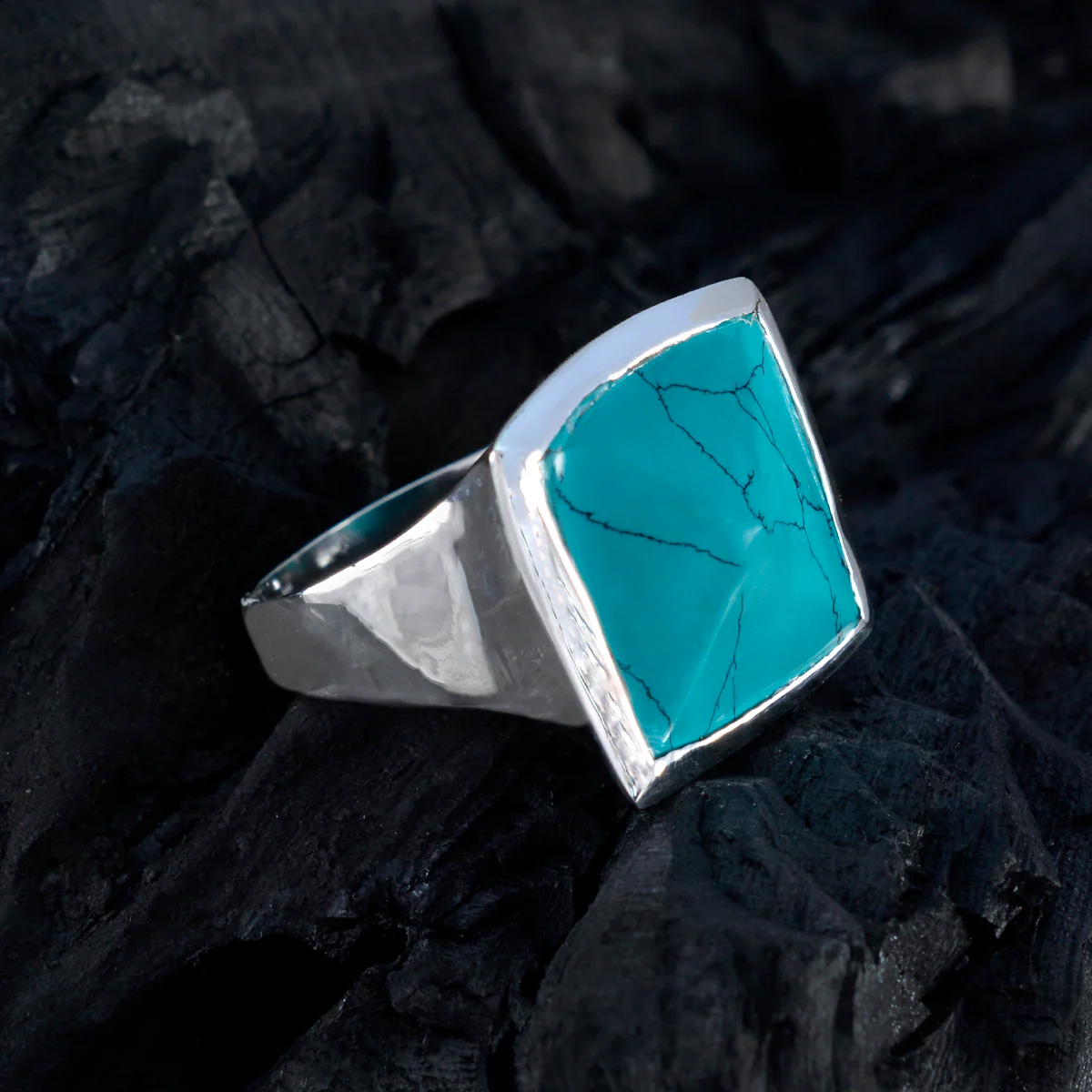 Turquoise Solitaire Egyptian 925 Sterling Silver Blue Gemstones Chunky Vintage Ring Jewelry - Image 4