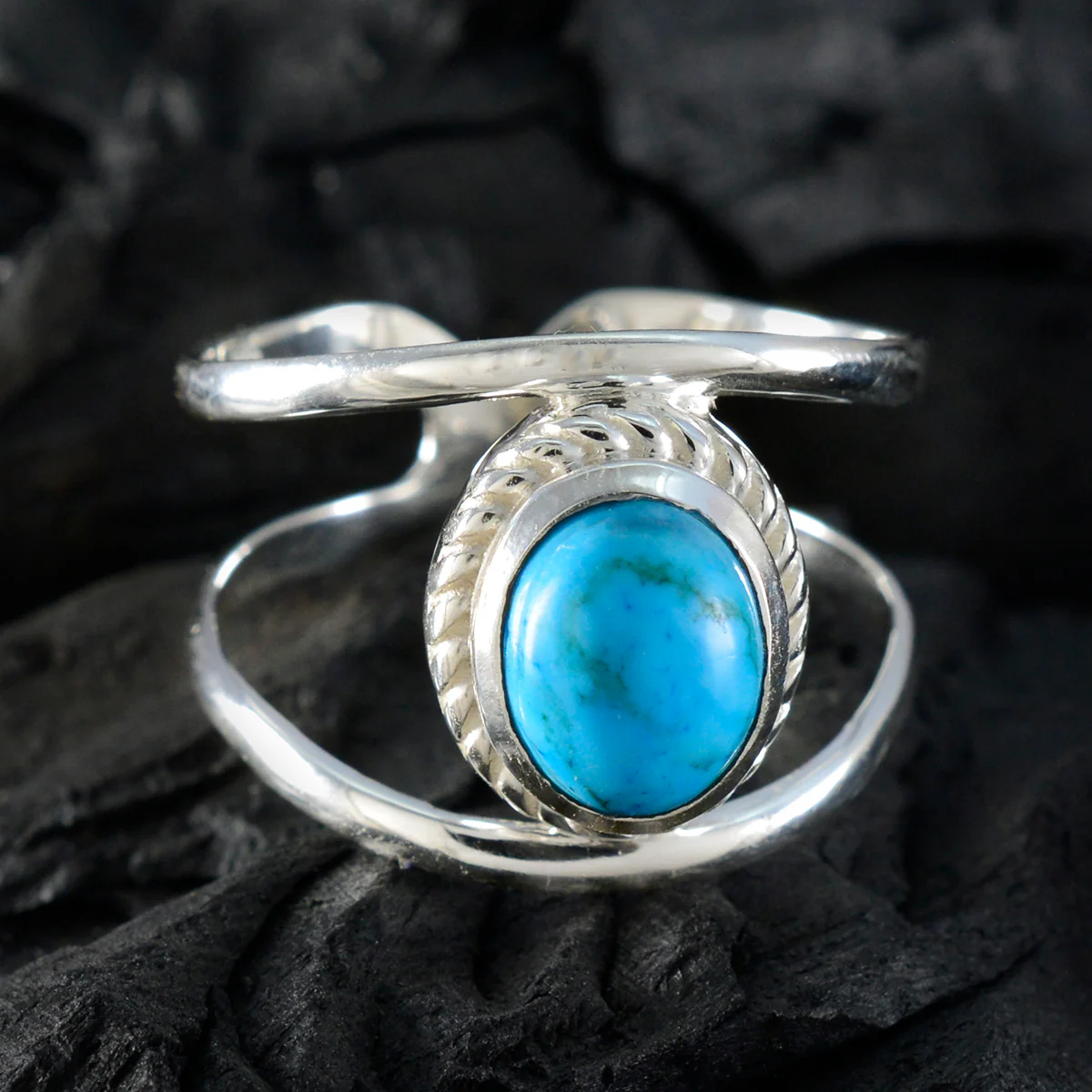 Turquoise Solitaire French Silver Blue Gemstone Tiny Ethnic Ring Jewellery - Image 4