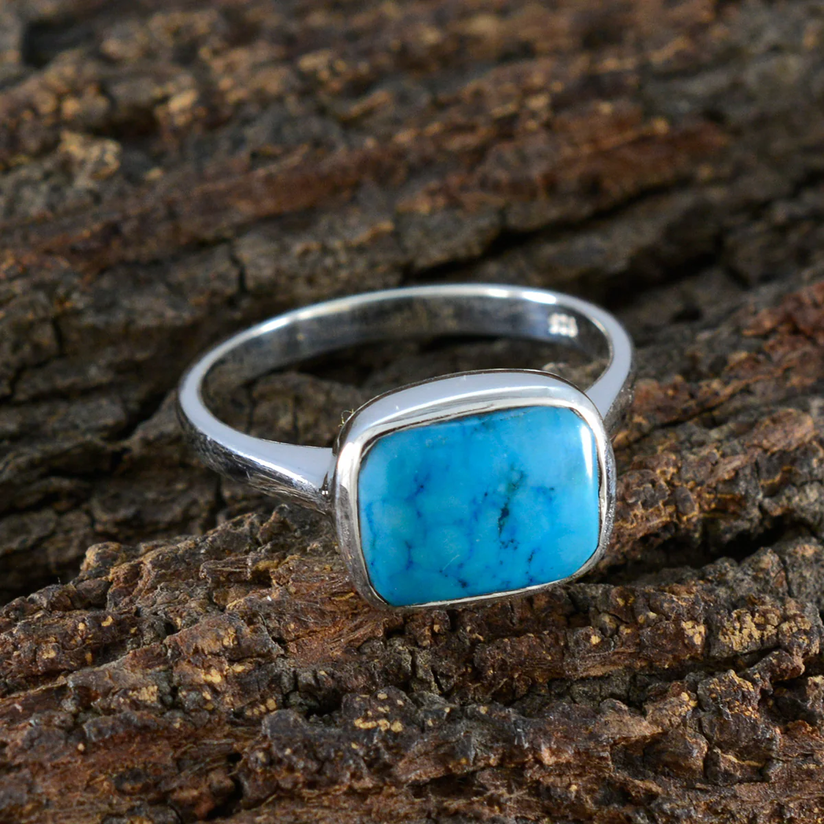 Turquoise Solitaire Indian 92.5 Silver Blue Gemstones Slim Contemporary Ring Jewellery - Image 3