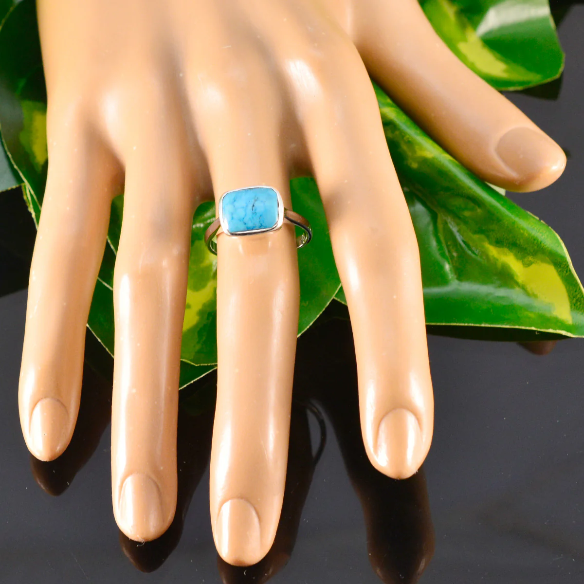 Turquoise Solitaire Indian 92.5 Silver Blue Gemstones Slim Contemporary Ring Jewellery - Image 5