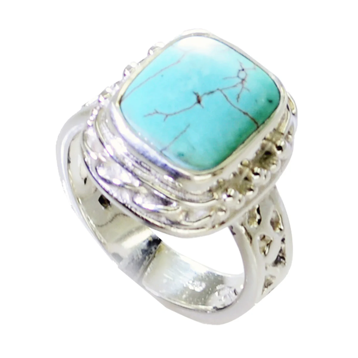Turquoise Solitaire Italian 92.5 Silver Blue Gemstones Edgy Signet Ring Jewellery - Image 2