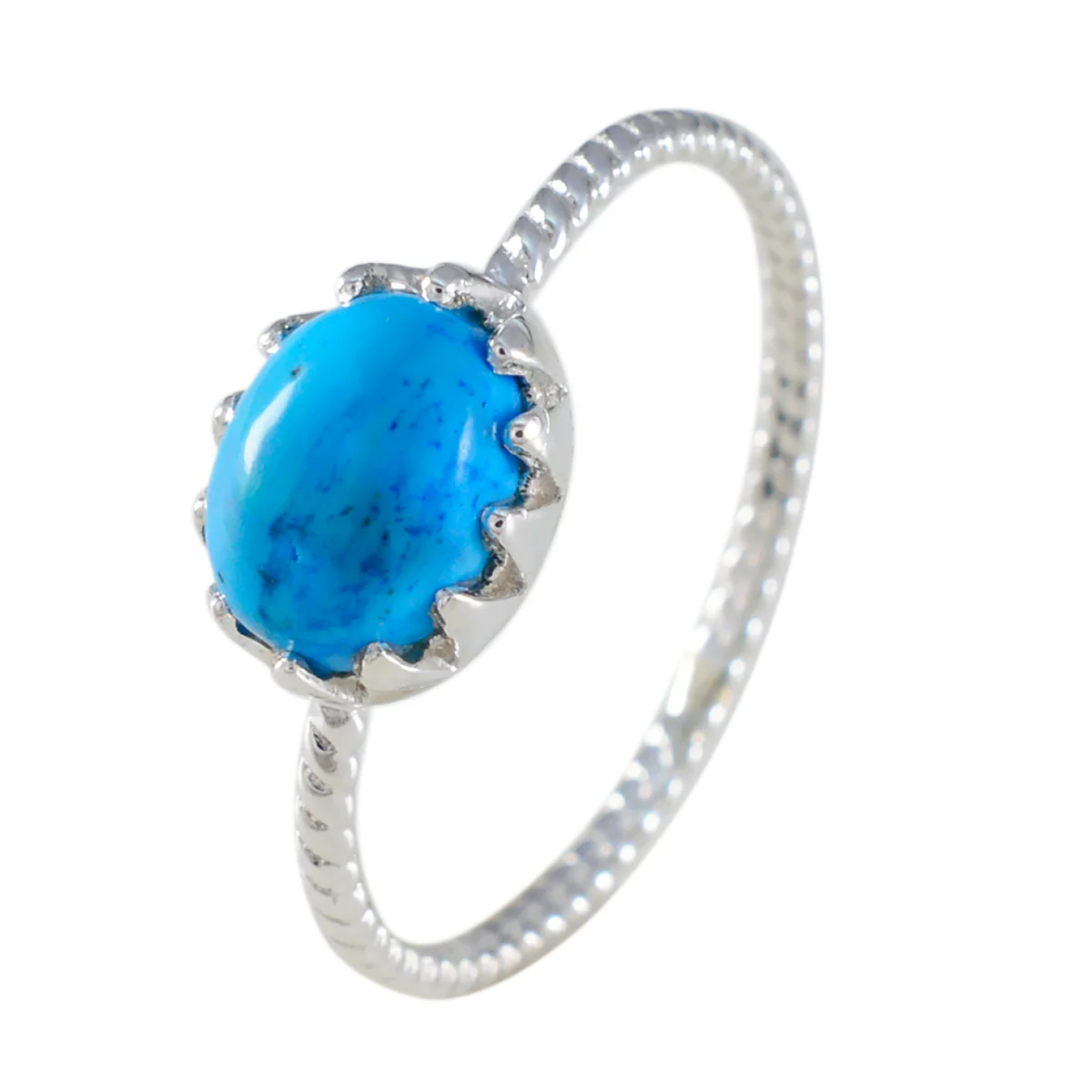 Turquoise Solitaire Japanese Silver Blue Gemstones Elegant  Twist Ring Jewelry - Image 2