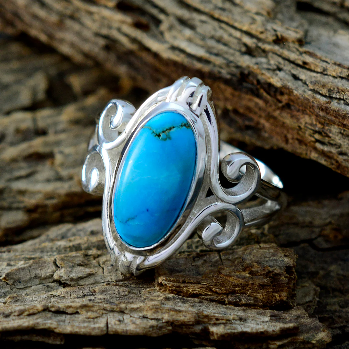Turquoise Solitaire Latin American Sterling Silver Blue Gemstone Minimal Rope-Wire Ring Jewelry - Image 3