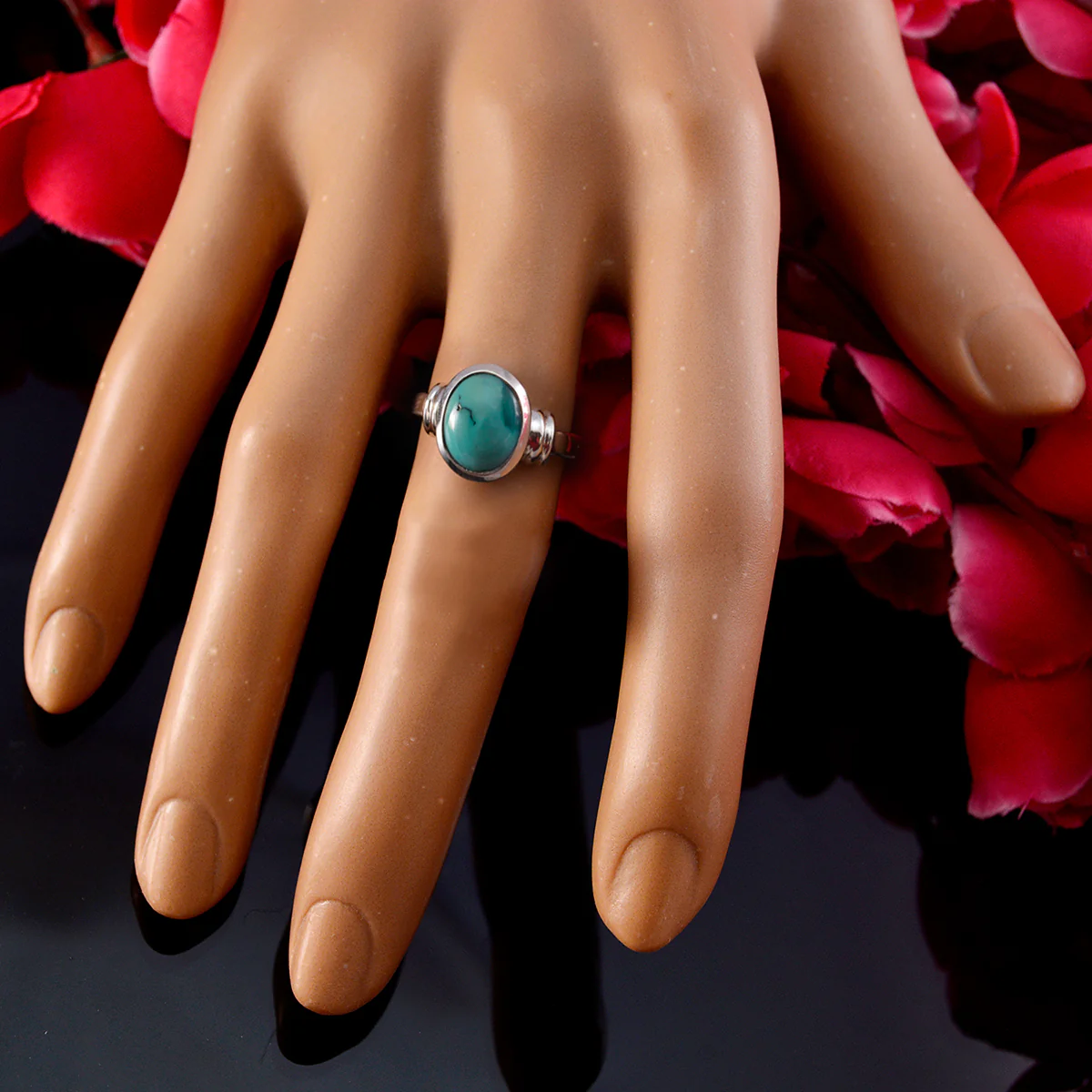 Turquoise Solitaire Moroccan 925 Silver Blue Gems Minimal Boho Ring Jewelry - Image 6