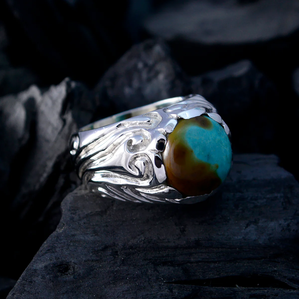 Turquoise Solitaire Moroccan 925 Sterling Silver Blue Gems Chunky Contemporary Ring Jewelry - Image 4