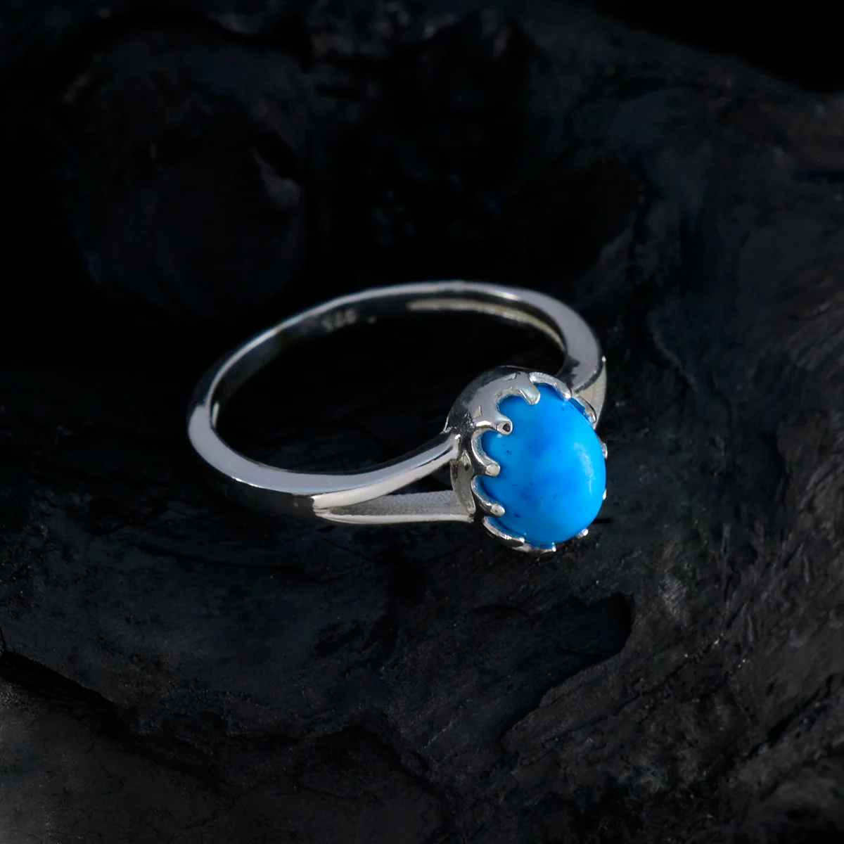 Turquoise Solitaire Turkish Sterling Silver Blue Gemstones Dainty Abstract Ring Jewelry - Image 4