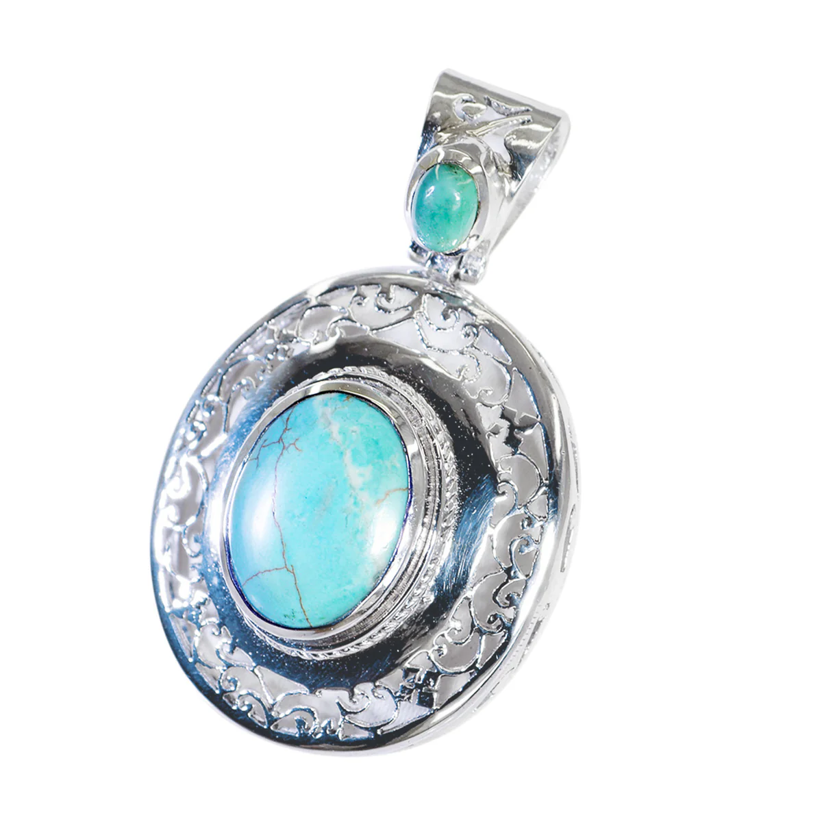 Turquoise Statement French Silver Toi et Moi Clara Geometric Blue Pendant Jewelry - Image 3