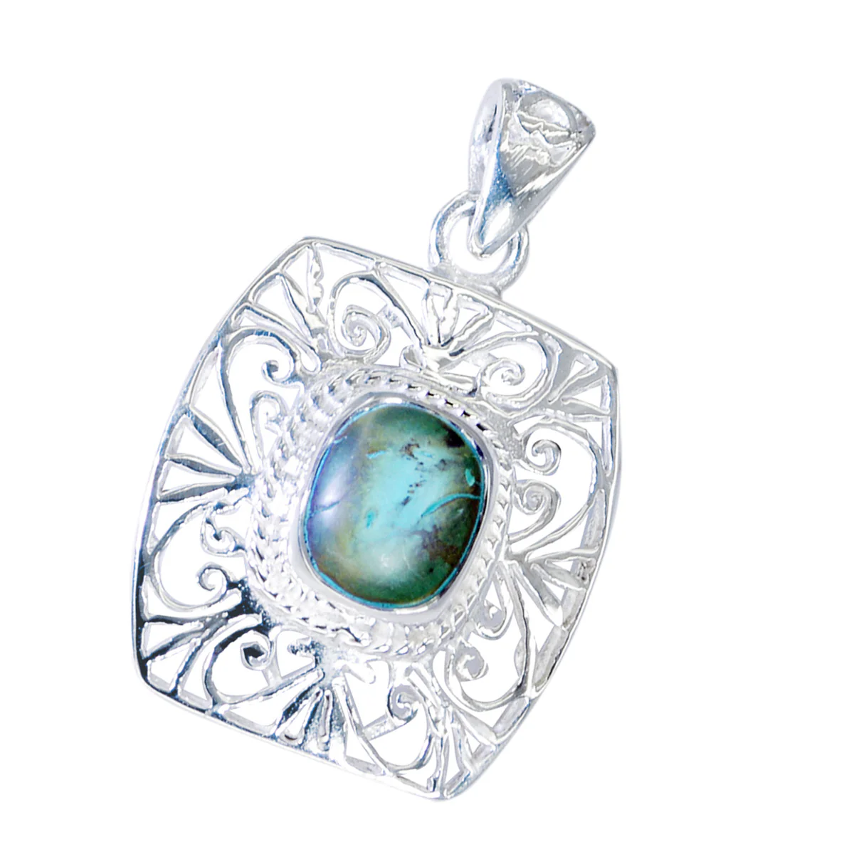 Turquoise Statement Italian 925 Silver Solitaire Chloe Filigree Blue Pendant Jewelry - Image 3