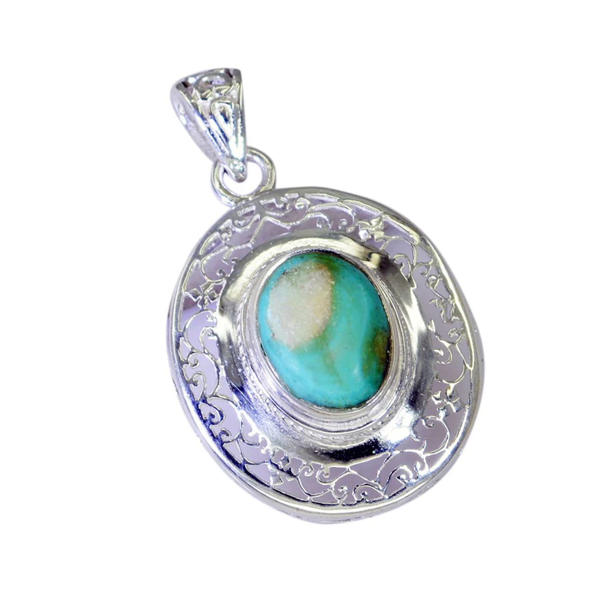 Turquoise Statement Spanish 925 Silver Solitaire Aaliyah Geometric Blue Pendant Jewelry - Image 2