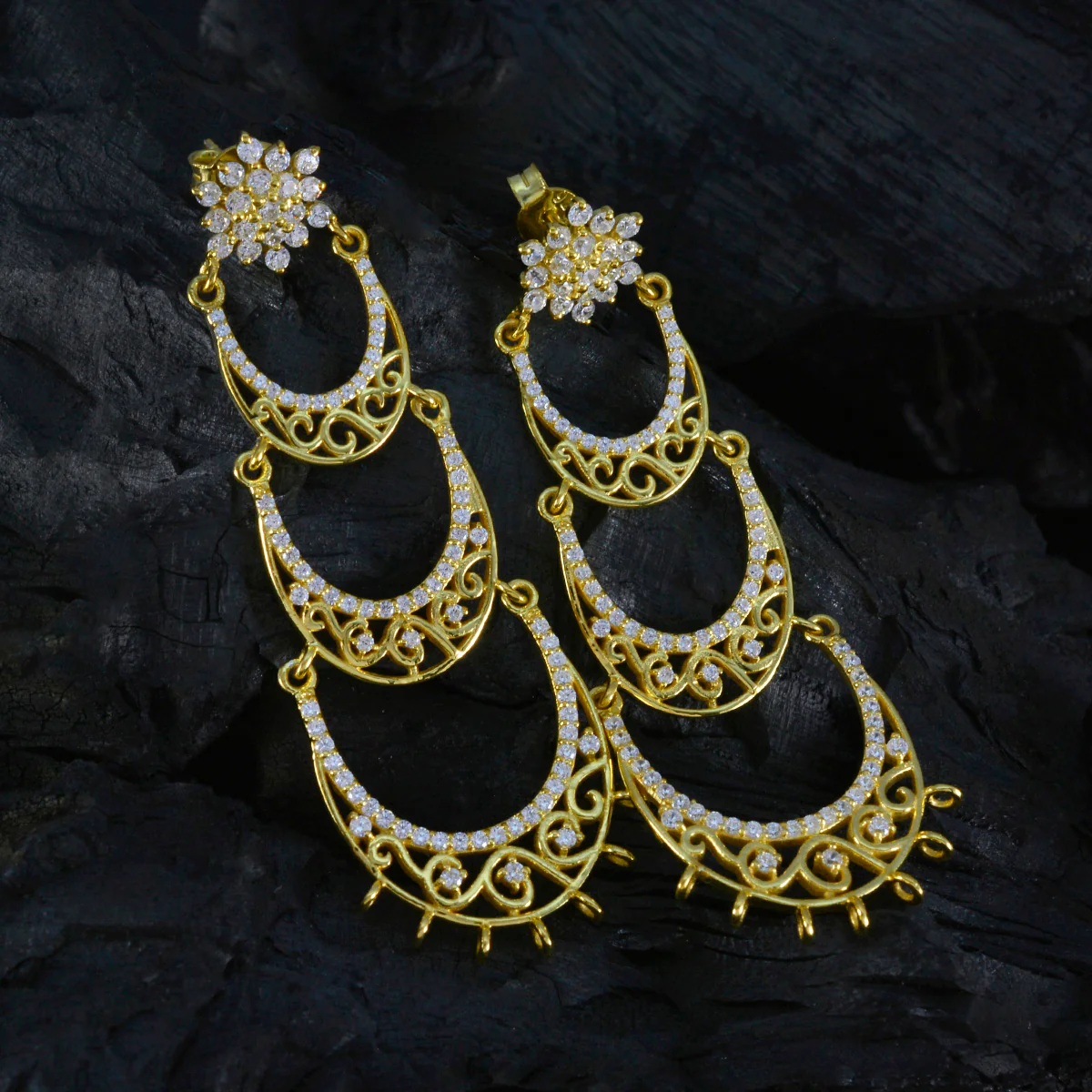 White CZ African Emily multiple Stud White 925 Silver Earring - Image 4