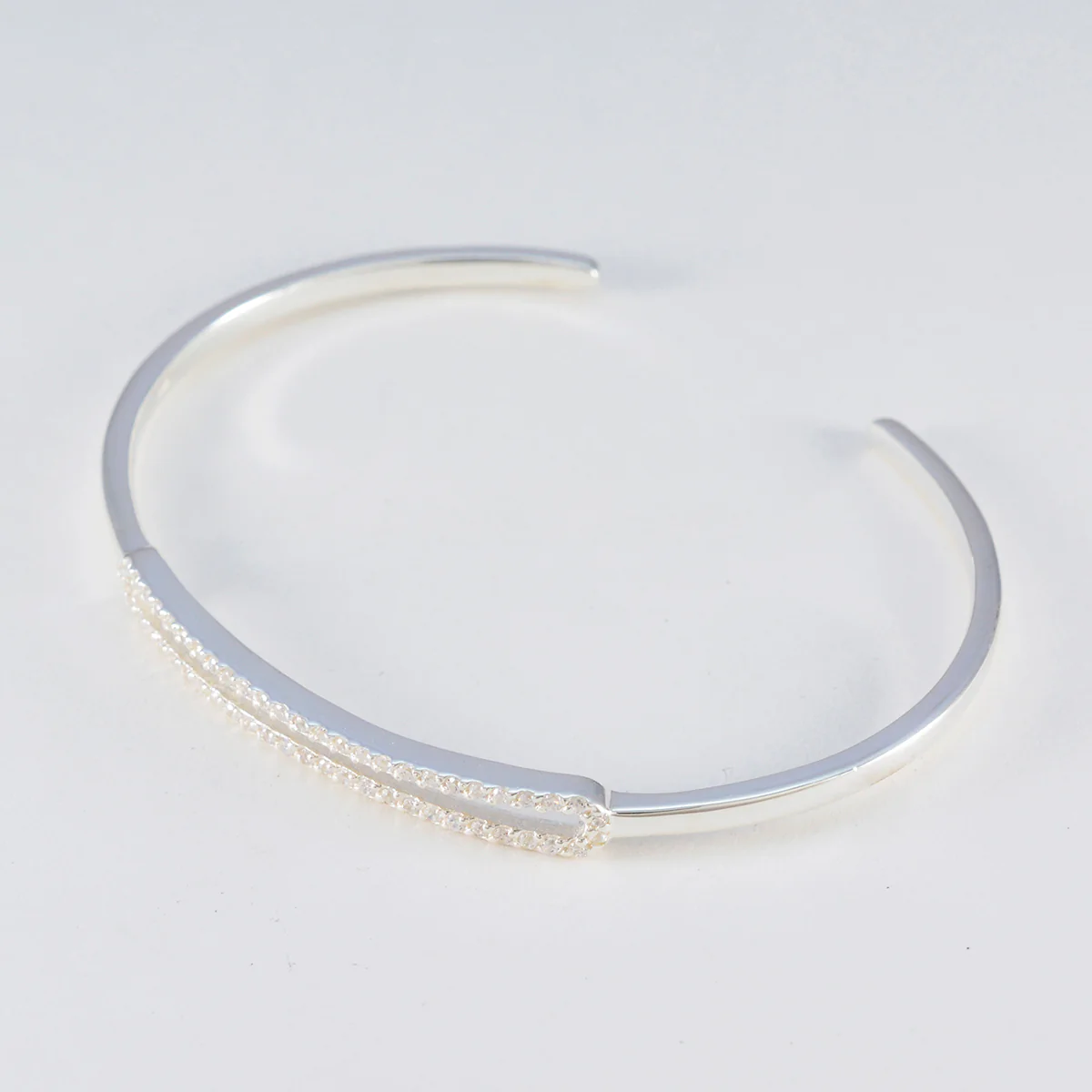 White CZ Guacamole Day Dainty White Sterling Silver Bangle Bracelet - Image 3
