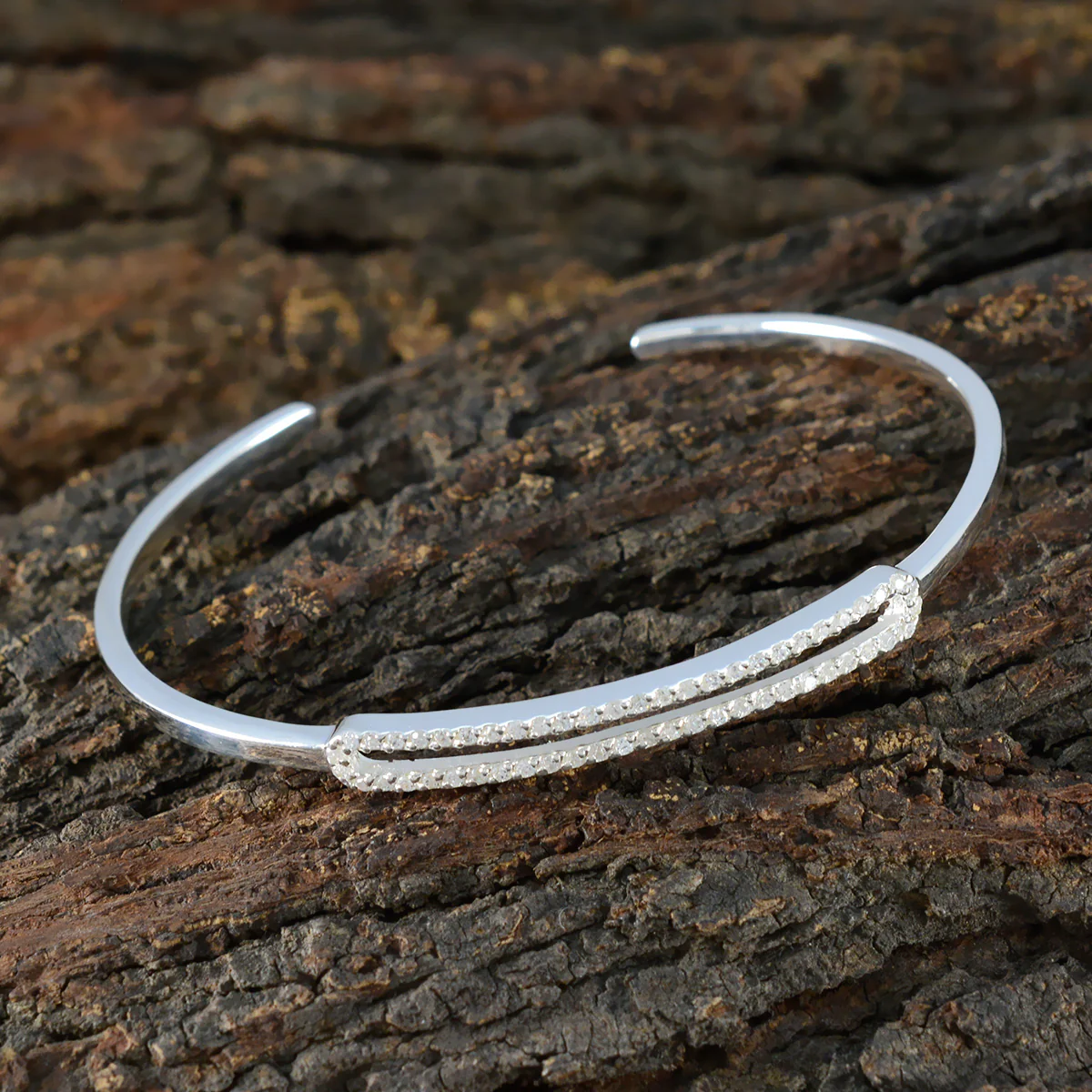 White CZ Guacamole Day Dainty White Sterling Silver Bangle Bracelet - Image 4
