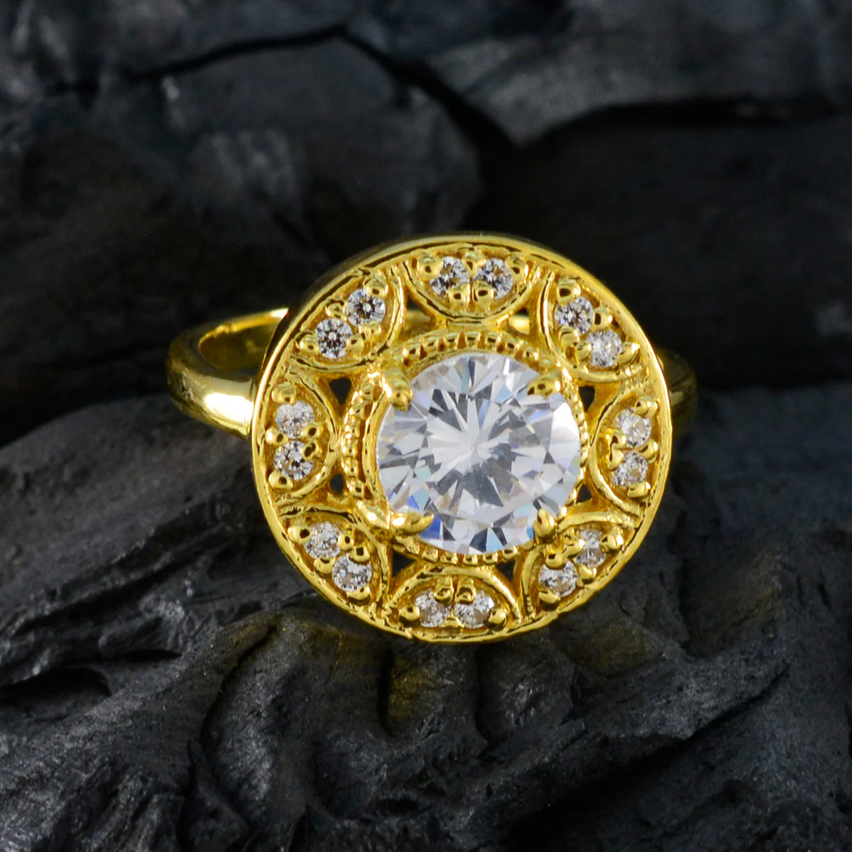 White CZ Halo Latin American Silver White Gemstones Whisper-thin wedding Ring Jewellery - Image 4