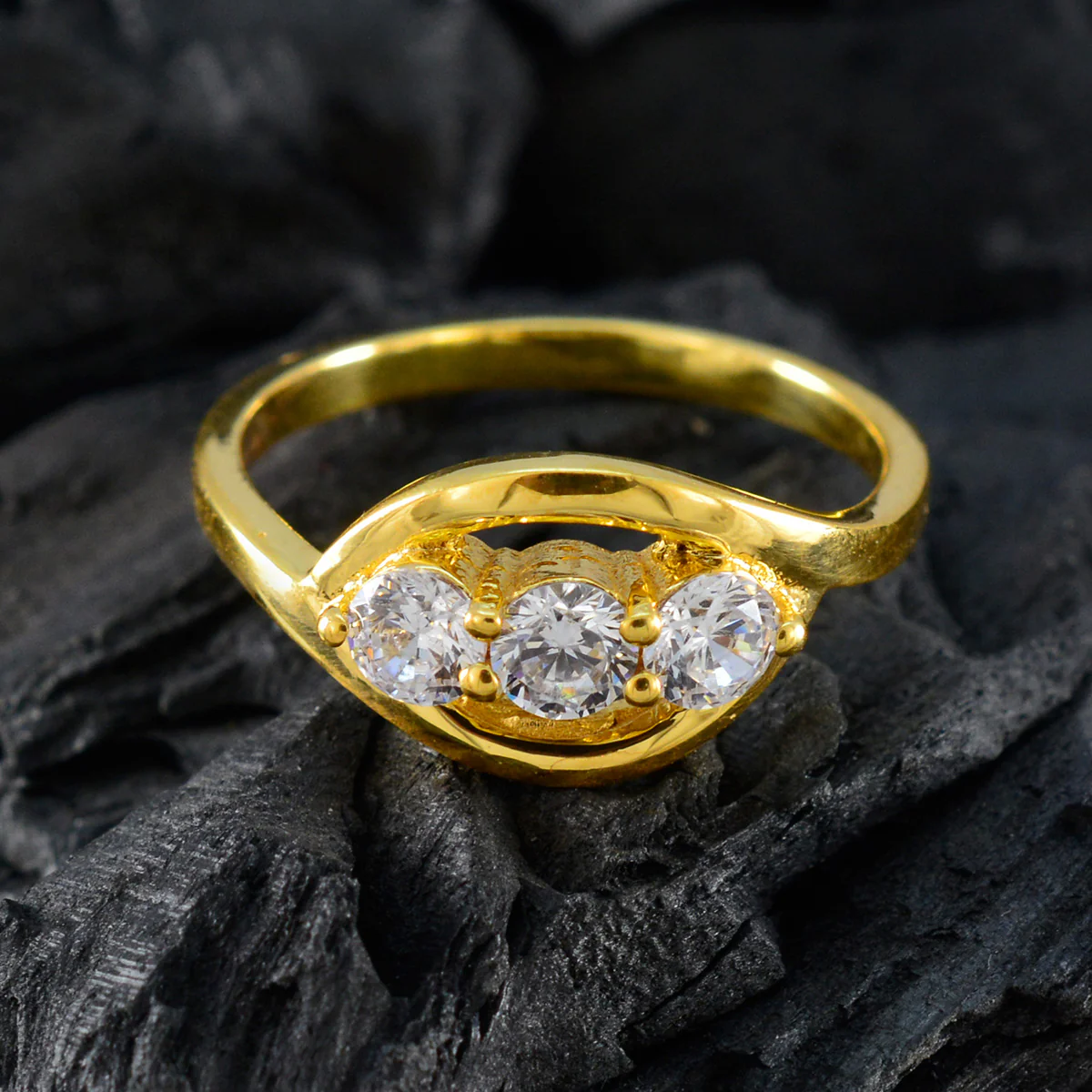 White CZ Trilogy American 925 Silver White Gems Delicate Feminine Ring Jewellery - Image 4